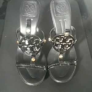 Tory Burch Black Leather Heels Womens Size 8M